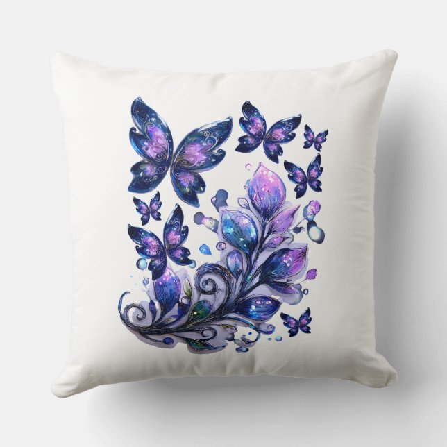 Cosmic Sparkle Butterflies White   Cushion (Back)