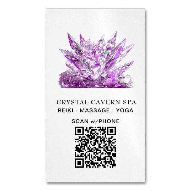 *~* Cosmic Sparkling Magical Magenta QR Crystal Magnetic Business Card (Front Vertical)