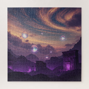 Cosmic Spheres Floating in Purple Purple Planet Jigsaw Puzzle