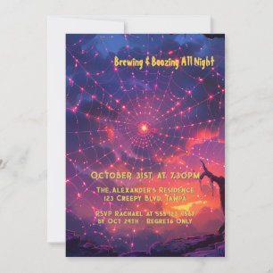 Cosmic Spider Web Halloween Custom Invitation