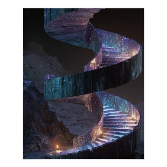 Cosmic Spiral Staircase Dream Fantasy Art Poster (Front)