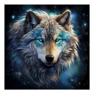 Cosmic Spirit Wolf Fantasy Poster