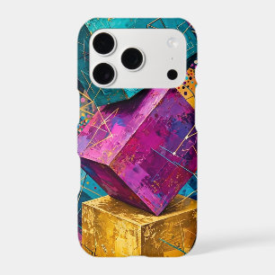 Cosmic Stacked Cubes - Teal Magenta Gold Abstract