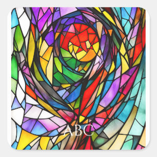 Cosmic Stained Glass Design Square Sticker