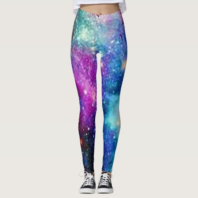 cosmic star galaxy pattern multicolor leggings (Front)