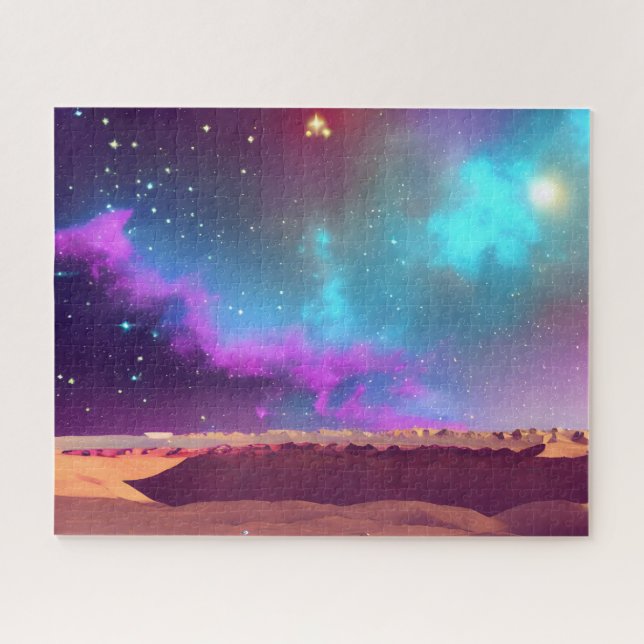Cosmic Star Night Desert Below Blue Purple Scene Jigsaw Puzzle (Horizontal)