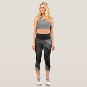 Cosmic stardust black grey star celestial capri leggings