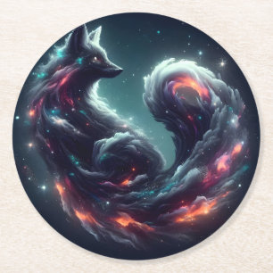 Cosmic Starlight Fox Spirit Fantasy Animal Round Paper Coaster