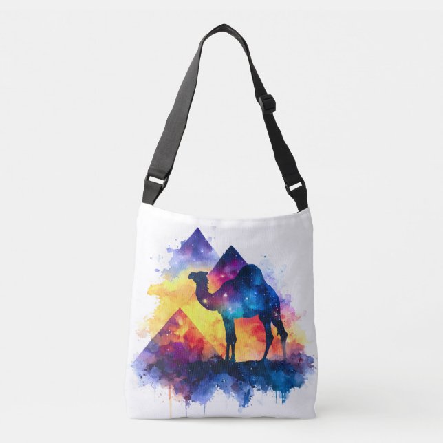 Cosmic Starry Night Egyptian Camel Landscape Crossbody Bag (Front)