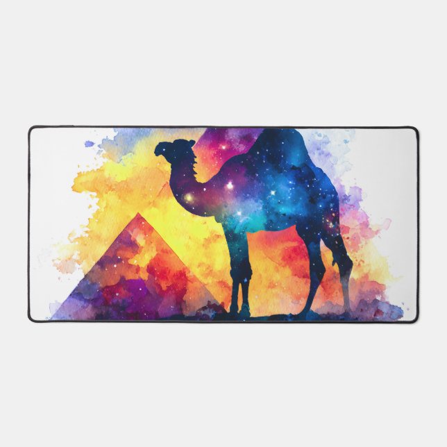 Cosmic Starry Night Egyptian Camel Landscape Desk Mat (Front)
