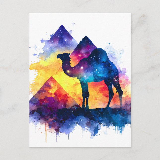 Cosmic Starry Night Egyptian Camel Landscape Holiday Postcard (Front)
