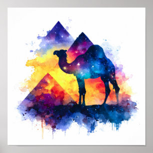 Cosmic Starry Night Egyptian Camel Landscape Poster