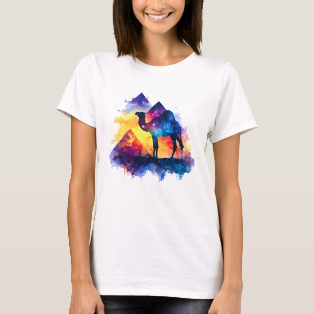Cosmic Starry Night Egyptian Camel Landscape T-Shirt (Front)