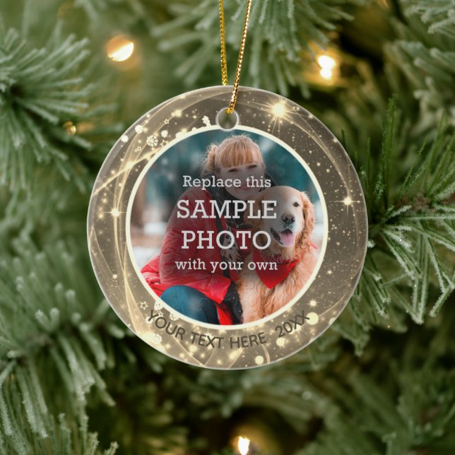 Cosmic Stars Gold Two Photo Ceramic Tree Decoration (Tree)