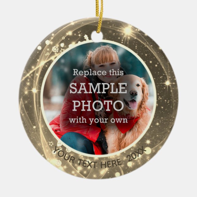 Cosmic Stars Gold Two Photo Ceramic Tree Decoration (Front)