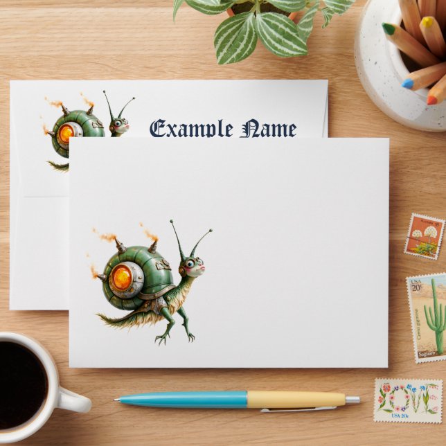 Cosmic Steampunk Snailbird – Neon Dream Creature.  Envelope (Desk)