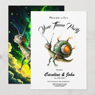 Cosmic Steampunk Snailbird – Neon Dream Creature.  Invitation
