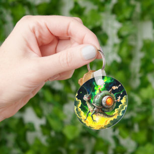 Cosmic Steampunk Snailbird – Neon Dream Creature.  Key Ring