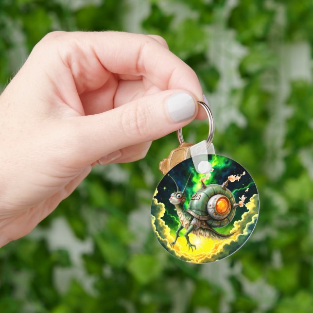 Cosmic Steampunk Snailbird – Neon Dream Creature.  Key Ring (Hand)