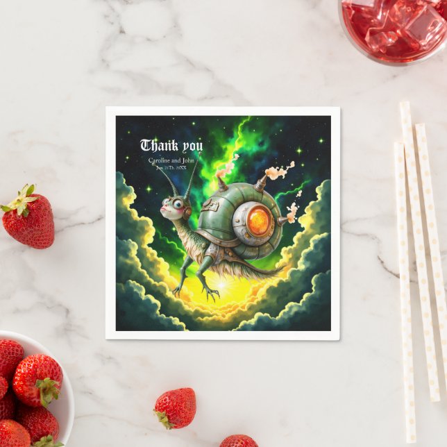 Cosmic Steampunk Snailbird – Neon Dream Creature.  Napkin (Insitu)
