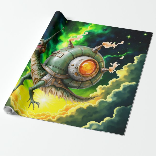 Cosmic Steampunk Snailbird – Neon Dream Creature.  Wrapping Paper (Unrolled)