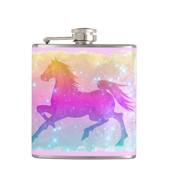 Cosmic Steed Colourful Horse Stars Hip Flask (Front)