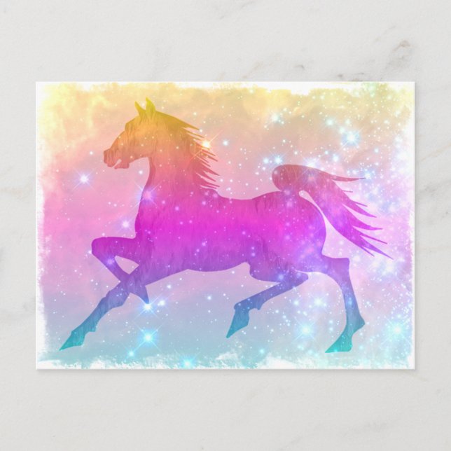 Cosmic Steed Colourful Horse Stars Postcard (Front)
