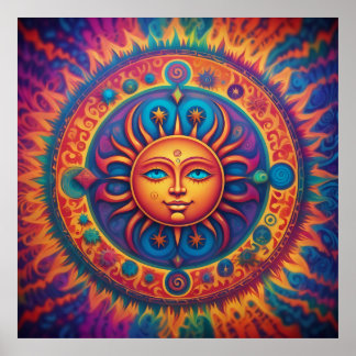 Cosmic Sun: A Psychedelic Tapestry Poster