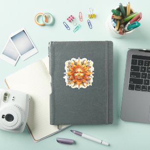 Cosmic Sun Face Digital Art Laptop Decal