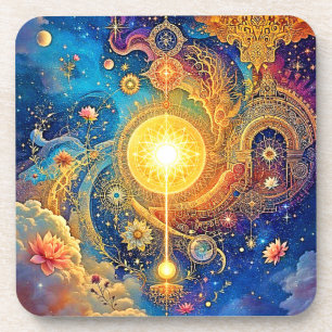 Cosmic Sun Mandala Art Coaster