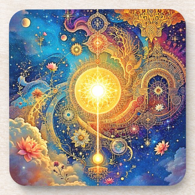 Cosmic Sun Mandala Art Coaster (Front)