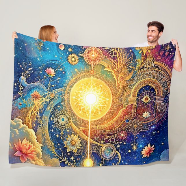 Cosmic Sun Mandala Art Fleece Blanket (In Situ)