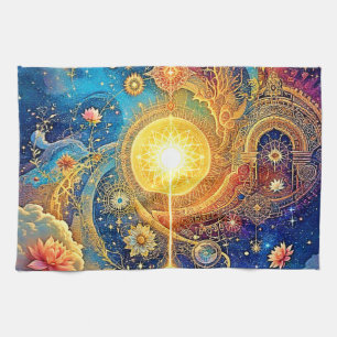 Cosmic Sun Mandala Art Tea Towel