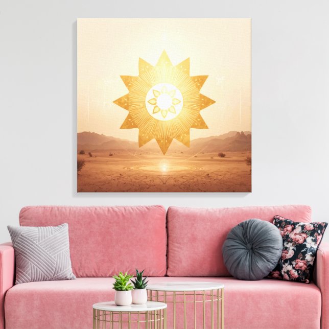 Cosmic Sun Portal Boho Wall Art | Golden Mandala (Insitu(LivingRoom))