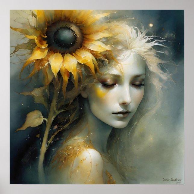 Cosmic Sunflower AI Fantasy Digital Art Print  (Front)