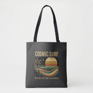 Cosmic Surf Retro Wave • Vintage Sunset Surfing Tote Bag