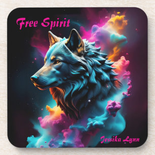 Cosmic Surreal Fantasy Wolf Custom Abstract Art Coaster