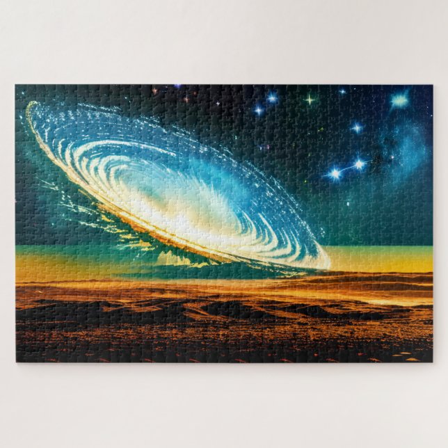 Cosmic Surreal Galaxy Over Desert Planet in Space Jigsaw Puzzle (Horizontal)