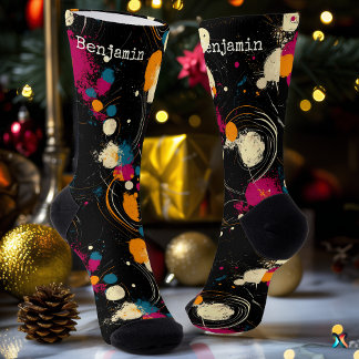 Cosmic Swirl Abstract Black with Bright Colours Socks