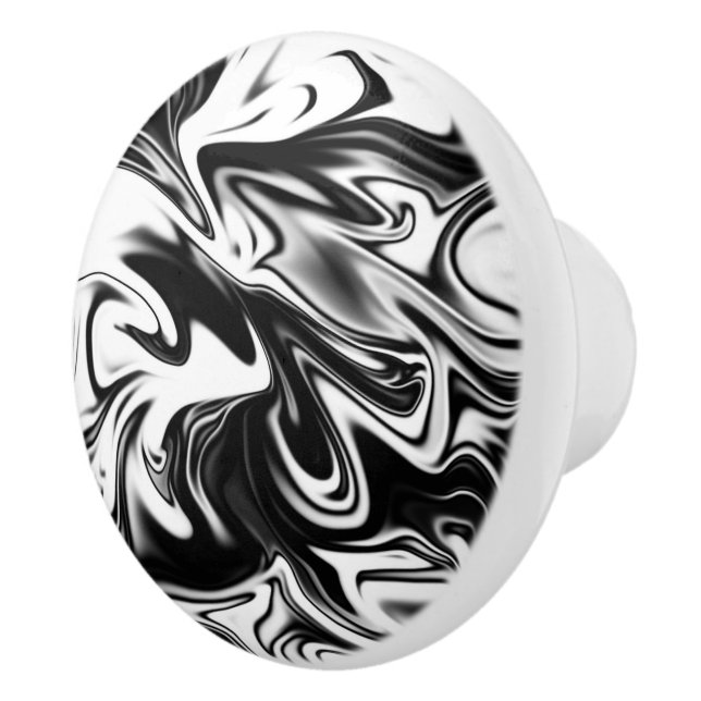 "Cosmic Swirl: The Black and White Marble Elegance Ceramic Knob (Right)