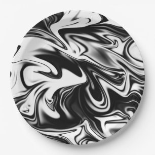 "Cosmic Swirl: The Black and White Marble Elegance Paper Plate