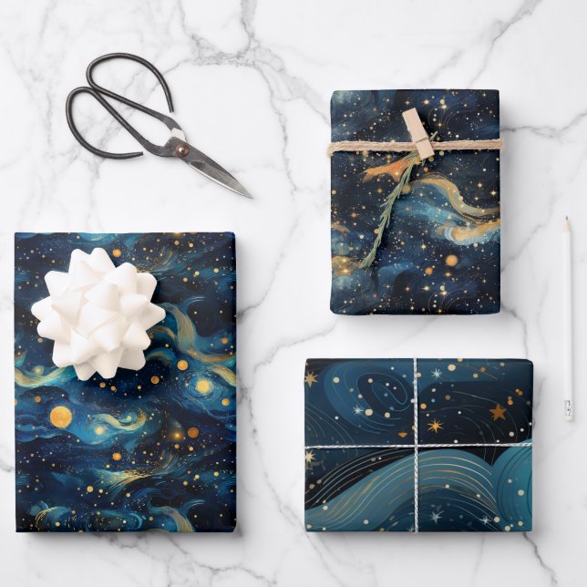 Cosmic Symphony: Celestial Music Art Design Wrapping Paper Sheet (Front)