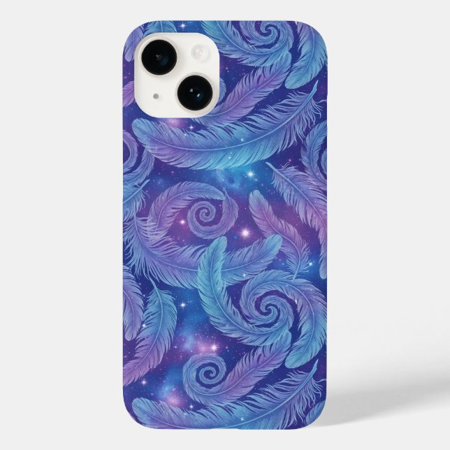 Cosmic Teal-Purple Feather Swirl Pattern Case-Mate iPhone Case (Back)