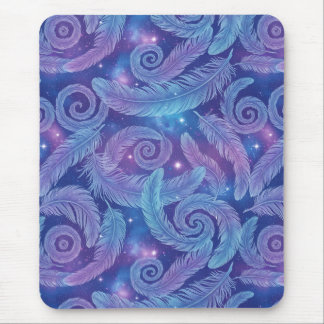 Cosmic Teal-Purple Feather Swirl Pattern Mouse Mat