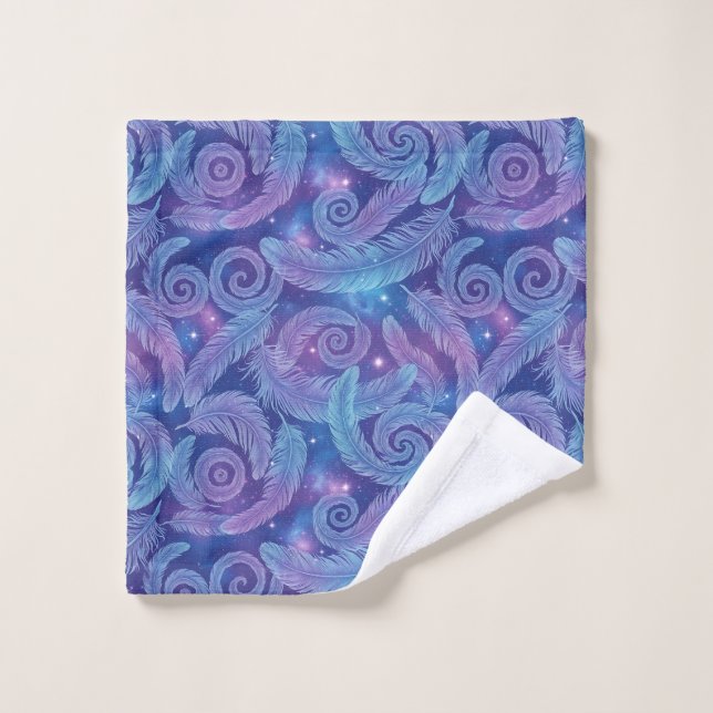 Cosmic Teal-Purple Feather Swirl Pattern Wash Cloth (Wash Cloth)
