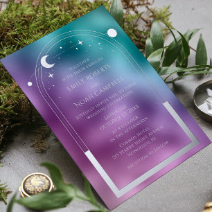 Cosmic Teal Purple Silver Sun Moon Astronomy Space