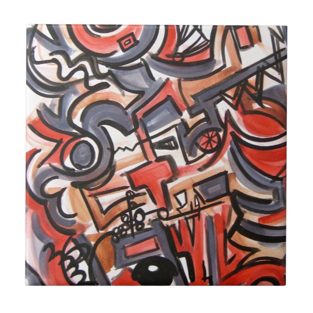 Cosmic Tension-Hand Painted Abstract Geometric Art Tile (Front)