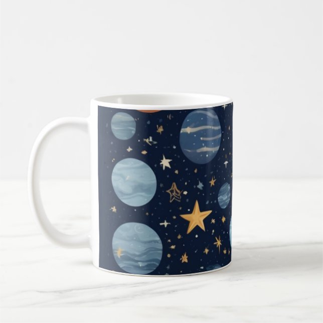 Cosmic-themed design featuring celestial elements coffee mug (Left)