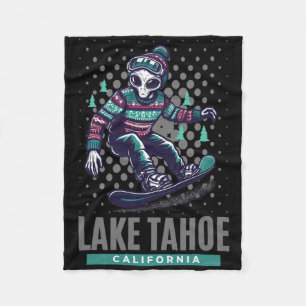 Cosmic Thrills - Alien Snowboarding In Lake Tahoe Fleece Blanket