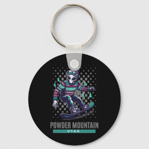 Cosmic Thrills - Alien Snowboarding In Powder Moun Key Ring